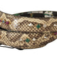 Beige Exotic Leather Crystals Reversible Shoulder Strap