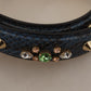 Blue Exotic Leather Crystals Shoulder Strap