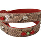 Brown Python Leather Crystals Shoulder Strap
