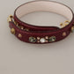Bordeaux Leather Crystals Bag Shoulder Strap