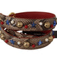 Brown Python Leather Studded Shoulder Strap