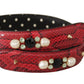 Red Python Leather Crystals Reversible Shoulder Strap