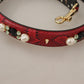 Red Python Leather Crystals Reversible Shoulder Strap
