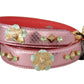 Elegant Metallic Pink Leather Shoulder Strap