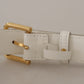 Chic White Leather Belt with Gold Engraved Buckle