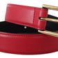 Elegant Red Leather Belt with Gold-Tone Buckle