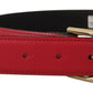 Elegant Red Leather Belt with Gold-Tone Buckle