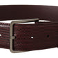 Elegant Maroon Leather Belt with Engraved Buckle