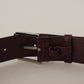 Elegant Maroon Leather Belt with Engraved Buckle