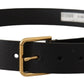 Elegant Black Leather Belt with Gold-Tone Buckle