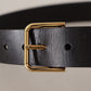 Elegant Black Leather Belt with Gold-Tone Buckle