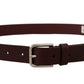 Elegant Maroon Leather Belt with Logo Buckle