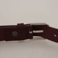 Elegant Maroon Leather Belt with Logo Buckle