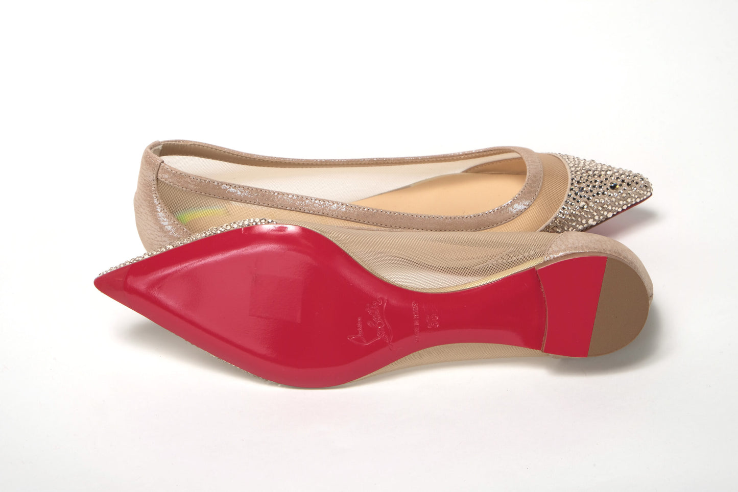 Silver Flat Point Toe Crystals Shoe