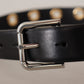 Chic Black Leather Belt with Engraved Buckle