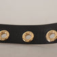 Chic Black Leather Belt with Engraved Buckle