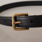 Elegant Black Leather Logo Belt