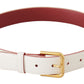 Elegant White Leather Belt with Engraved Buckle