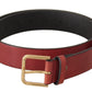 Elegant Red Leather Belt with Engraved Buckle