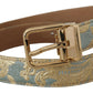 Elegant Light Blue Leather Belt with Gold Buckle