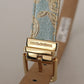 Elegant Light Blue Leather Belt with Gold Buckle