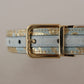 Elegant Light Blue Leather Belt with Gold Buckle