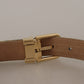 Elegant Light Blue Leather Belt with Gold Buckle