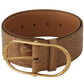 Elegant Beige Leather Belt with Engraved Buckle