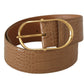 Elegant Beige Leather Belt with Engraved Buckle