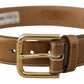 Elegant Bronze Leather Belt with Logo Buckle