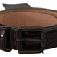 Elegant Black Leather Logo Buckle Belt