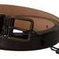 Elegant Black Leather Logo Buckle Belt