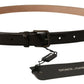 Elegant Black Leather Logo Buckle Belt