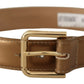 Bronze Leather Belt with Gold-Toned Buckle