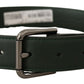 Elegant Dark Green Leather Belt with Logo Buckle