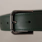 Elegant Dark Green Leather Belt with Logo Buckle