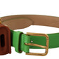 Chic Emerald Leather Belt with Engraved Buckle