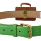 Chic Emerald Leather Belt with Engraved Buckle