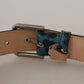 Engraved Logo Leather Belt in Blue Green