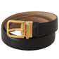 Elegant Black Leather Belt with Engraved Buckle