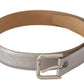 Elegant Silver Leather Belt with Engraved Buckle