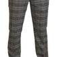 Elegant Gray Checkered Slim Men's Pants