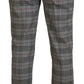 Elegant Gray Checkered Slim Men's Pants