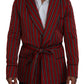 Elegant Red Striped Long Robe Luxury Wear