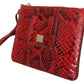 Elegant Red Leather Ayers Snake Clutch