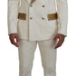 Off White Gold Striped Tuxedo Slim Fit Suit