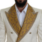 Off White Gold Striped Tuxedo Slim Fit Suit
