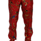 Elegant Silk Dress Trousers in Red Bird Print