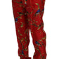 Elegant Silk Dress Trousers in Red Bird Print