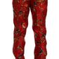 Elegant Silk Dress Trousers in Red Bird Print